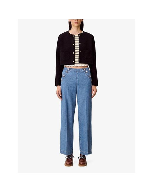 Claudie Pierlot Blue Button-Up Wide-Leg Denim Jeans