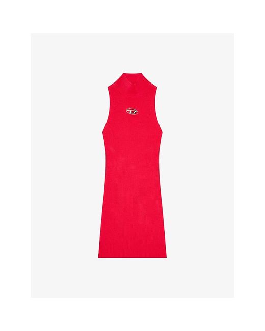 DIESEL Red M-onervax Brand-plaque Slim-fit Knitted Mini Dress