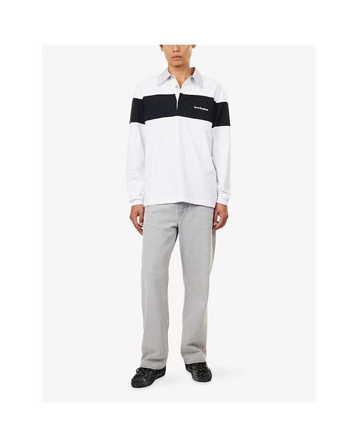 Acne White Stripe Cotton Polo Shirt for men