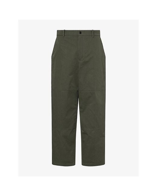 Bottega Veneta Green Contrast-Stitch Wide-Leg Cotton Trousers for men