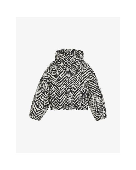 Boss Gray Herringbone-Print Padded Shell-Down Jacket