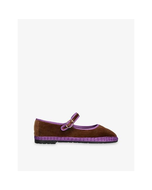Flabelus Red Archer Velvet Mary-Jane Flats