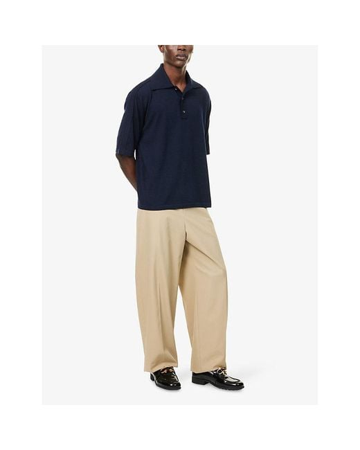 Bottega Veneta Blue Relaxed-Fit Knitted Wool Polo Shirt for men