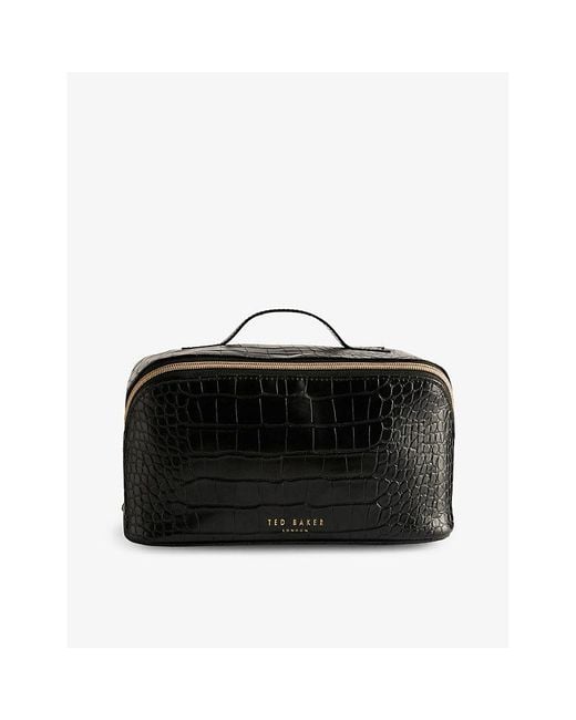Ted Baker Black Haanas Croc-texture Faux Patent-leather Washbag