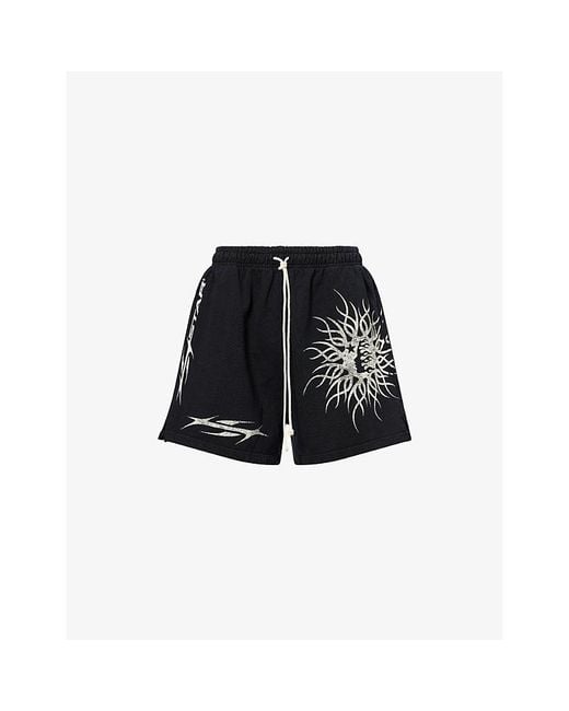 HELLSTAR Black Flame Yang Drawstring Cotton-Jersey Shorts for men