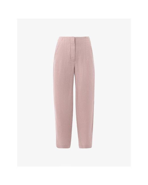 Whistles Pink Barrel-Leg High-Rise Linen Trousers