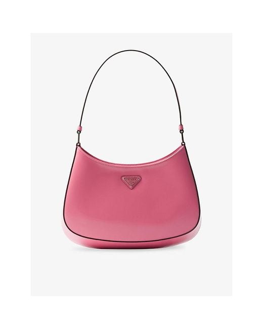 Prada Pink Cleo Brand-Plaque Brushed Leather Shoulder Bag