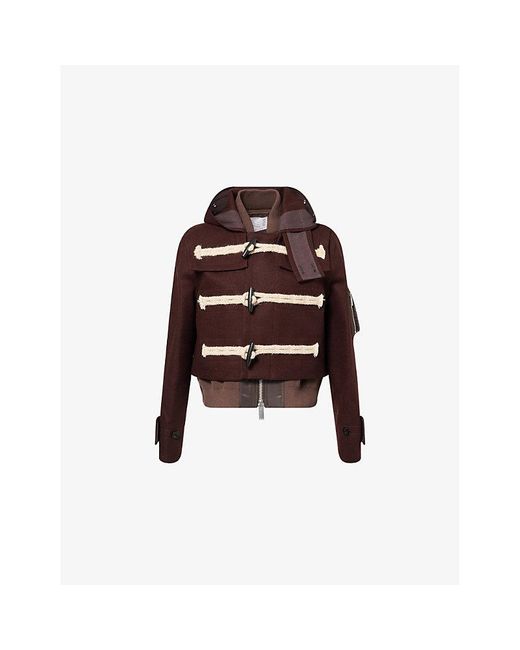 Sacai Red Hooded Toggle Wool-Melton Blouson Jacket