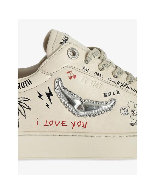 Zadig & Voltaire Natural Fly On Wing-Motif Leather Low-Top Trainers