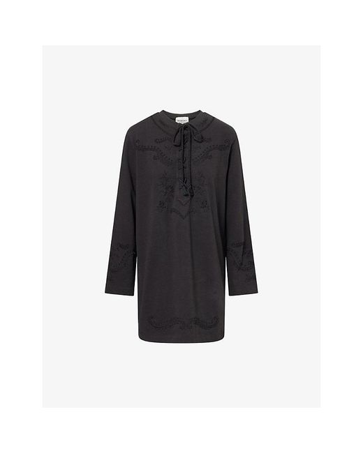 Isabel Marant Black Elka Embroidered Cotton Mini Dress