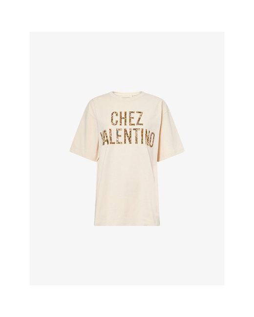 Valentino Natural Chez Jacquard-Text Cotton-Jersey T-Shirt