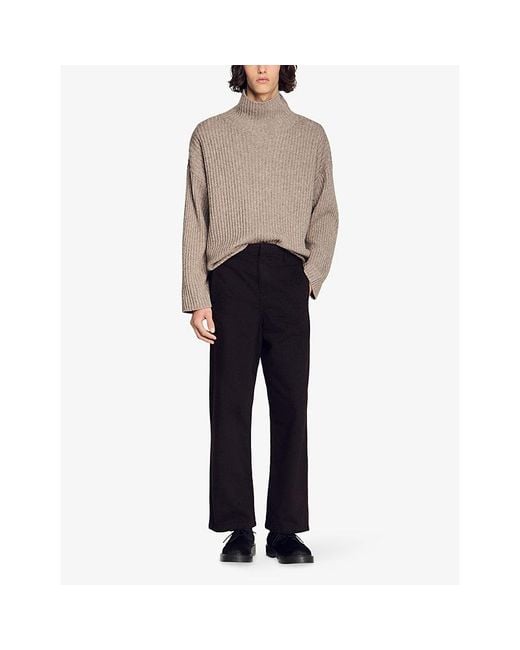 Sandro Brown Barrel-Leg Mid-Rise Denim Jeans for men