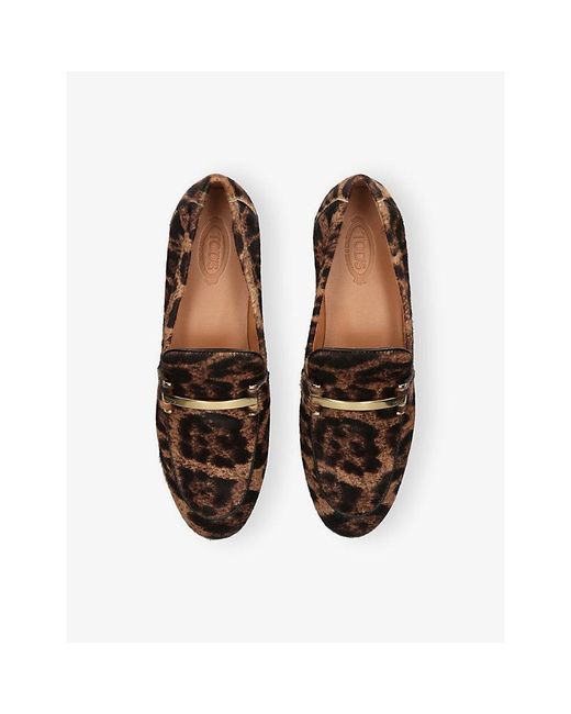 Tod's Brown Barretta Leopard Calf-Hair Loafers