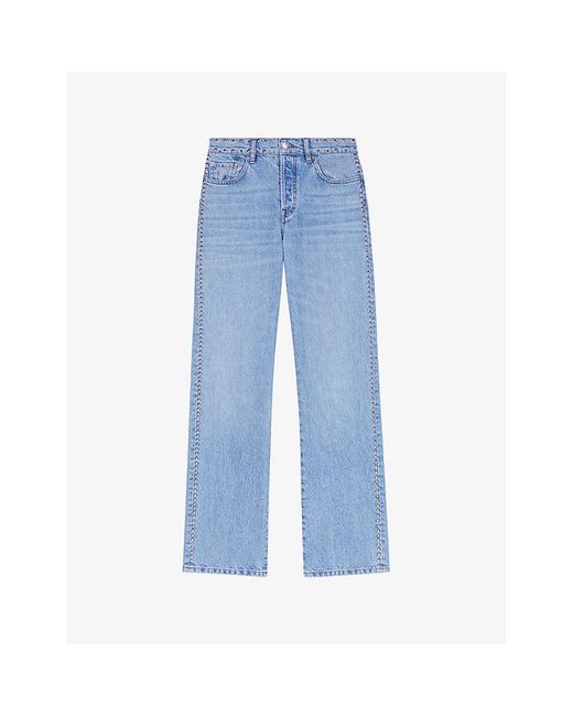Maje Blue Stud-embellished Wide-leg High-rise Denim Jeans