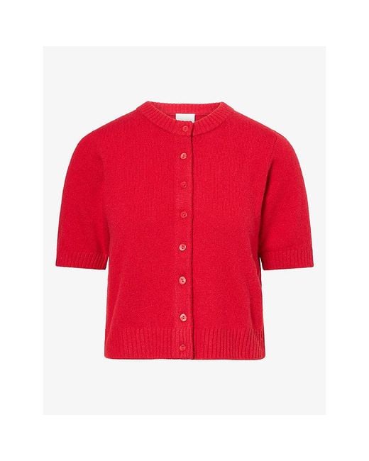 Reformation Red Maude Short-Sleeve Cashmere Cardigan