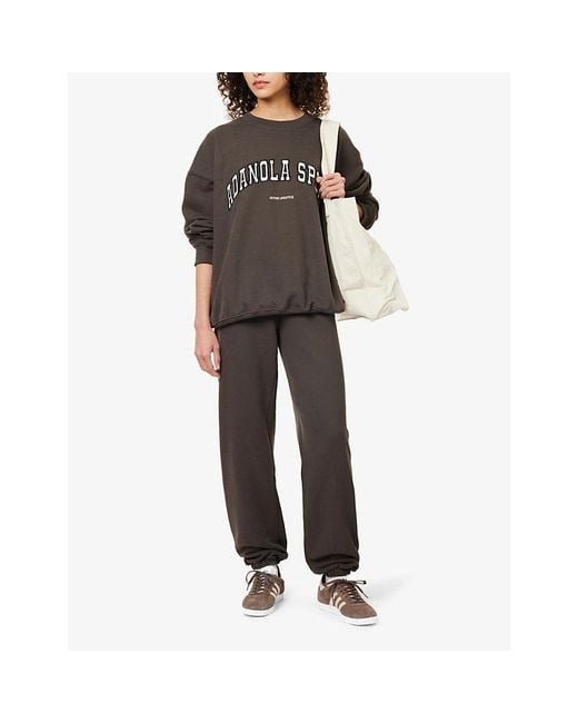 ADANOLA Brown Logo-Embroidered Straight-Leg Cotton-Jersey Jogging Bottoms