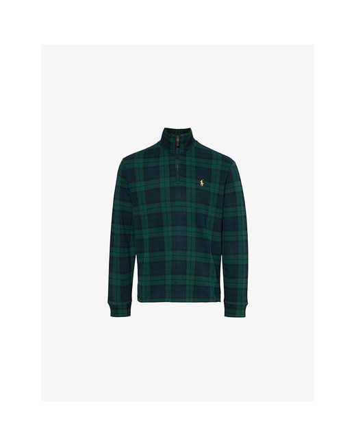 Polo Ralph Lauren Green Check-Pattern Half-Zip Cotton Jumper for men