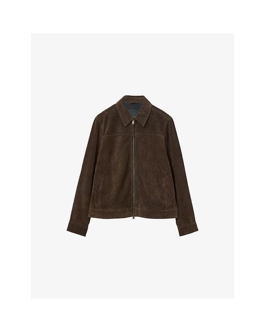 AllSaints Brown Rhone Collared Suede Jacket for men