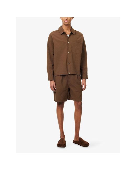 The Couture Club Brown Tailored Pleated Cotton Shorts for men