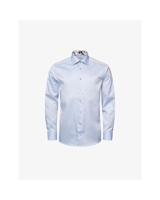 Eton of Sweden Blue Signature Floral-print Slim-fit Organic Cotton-twill Shirt for men