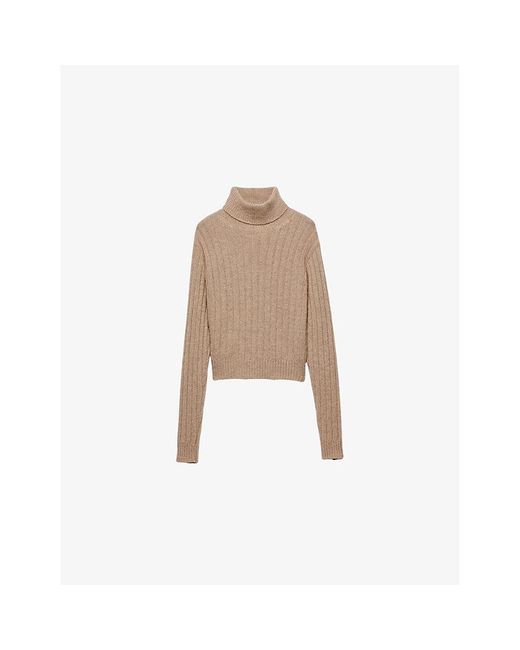 Prada Natural Turtleneck Ribbed Cashmere Jumper