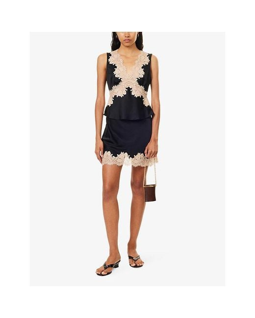 Rixo Blue Emmie Lace-Trim Satin Top