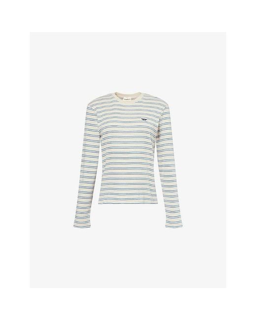 ADANOLA White Rib Stripe Long Sleeve Cotton-Jersey T-Shirt