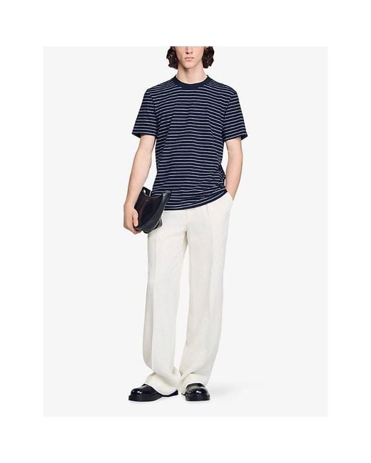 Sandro Blue Striped Short-Sleeve Cotton T-Shirt for men