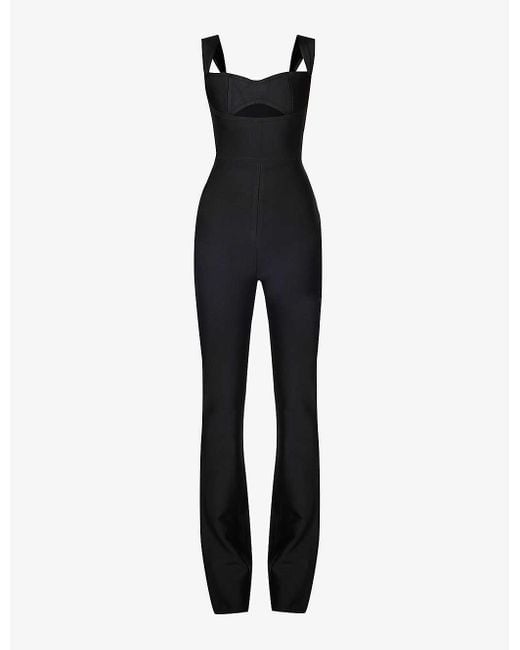House Of Cb Black Yasmeen Panelled Stretch-woven Jumpsuit