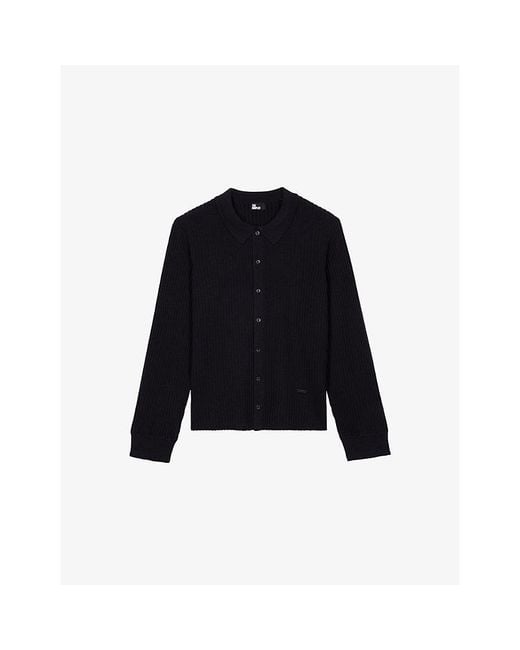 The Kooples Black Collared Button-Down Stretch Wool-Blend Jumper for men