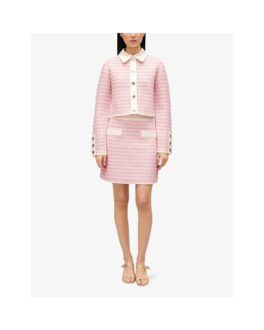 Claudie Pierlot Pink Zig-zag Weave Contrast-trim Stretch-knit Mini Skirt