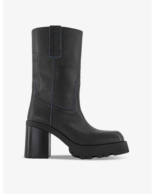 Miista Black Daiane Square-toe Leather Ankle Boots