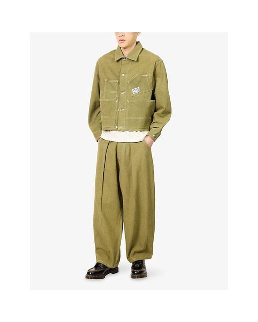 STORY mfg. Green Lush Pleated Wide-Leg Denim Jeans for men