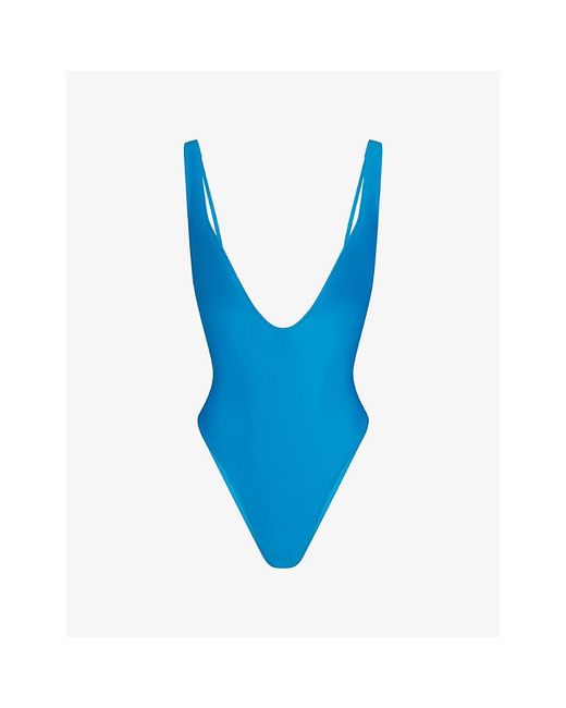 Skims Blue Signature Swim Plunge One-Piece