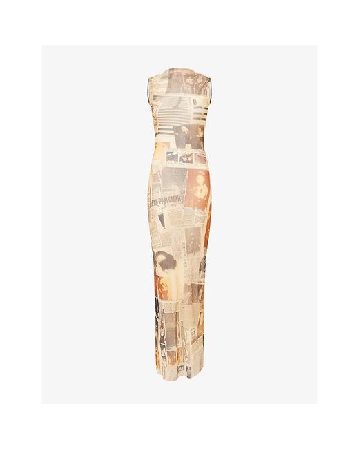 Jean Paul Gaultier Metallic Sleeveless Printed Woven Maxi Dress