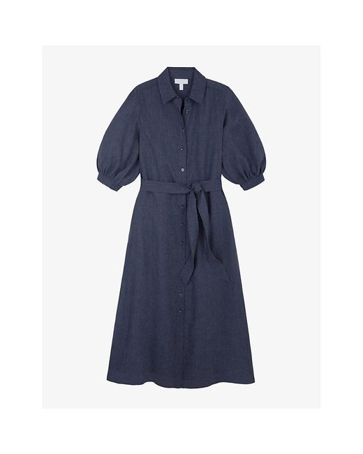 The White Company Blue Utility Belted Linen Maxi Shirt Dress