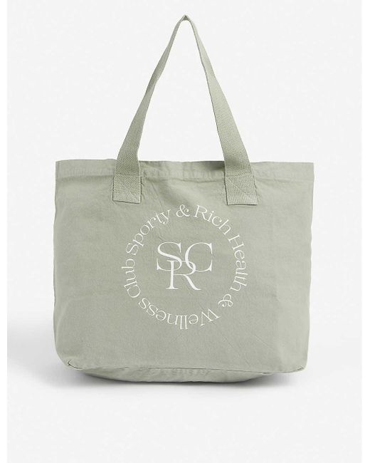Sporty & Rich Green Logo-print Cotton Tote Bag