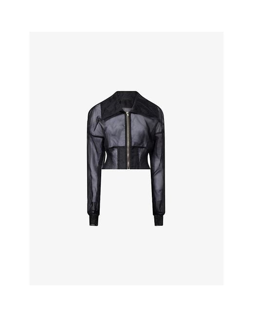 Rick Owens Women's Black Dracucollar Cropped Sheer Bomber Jacket
