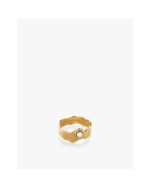 Monica Vinader Metallic Capri Button 18Ct-Plated Vermeil Sterling- And Pearl Ring