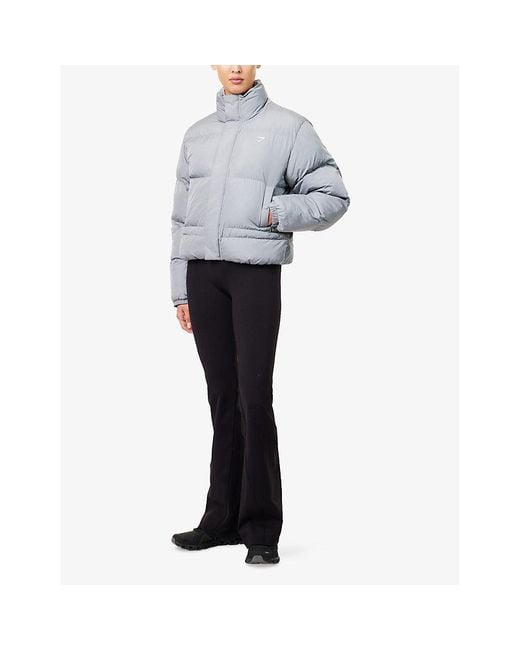 GYMSHARK Blue Logo-Print Padded Shell-Down Jacket
