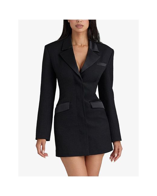 House Of Cb Black Ellis Trimmed Hourglass Blazer Stretch-Woven Mini Dress