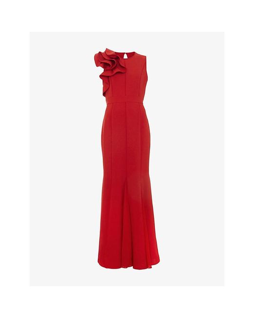Phase Eight Red Tyra Ruffle-Trim Slim-Fit Stretch-Woven Maxi Dress