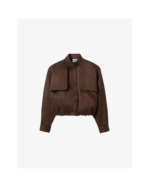 Claudie Pierlot Brown High-Neck Relaxed-Fit Satin Jacket