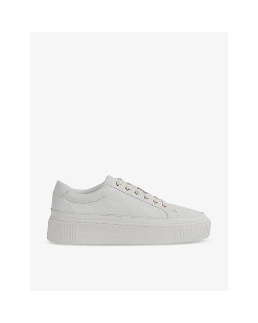 Reiss Gray Leanne Grained-leather Low-top Trainers