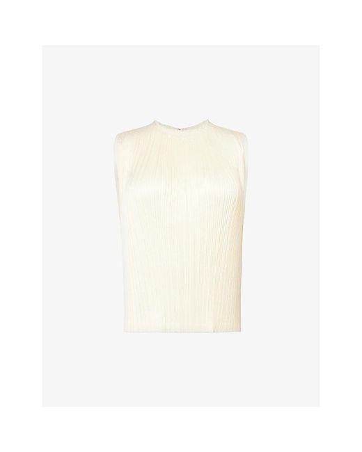 Vince White Pleated Sleeveless Woven Top