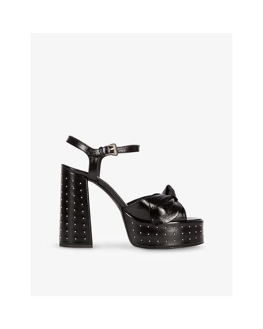 The Kooples Black Stud-Embellished Leather Heeled Sandals
