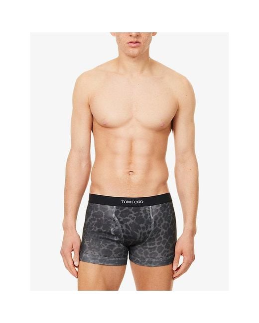Tom Ford Black Cheetah-Print Stretch-Cotton Boxer Briefs for men