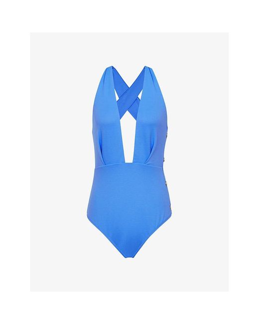 Reiss Blue Orla Plunge-neck Swimsuit
