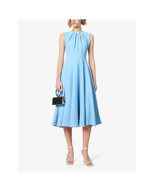 Emilia Wickstead Blue Marlen Sleeveless Woven Midi Dress
