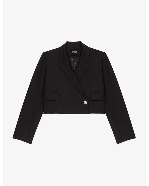 Maje Black Double-breasted Cropped Stretch-woven Jacket